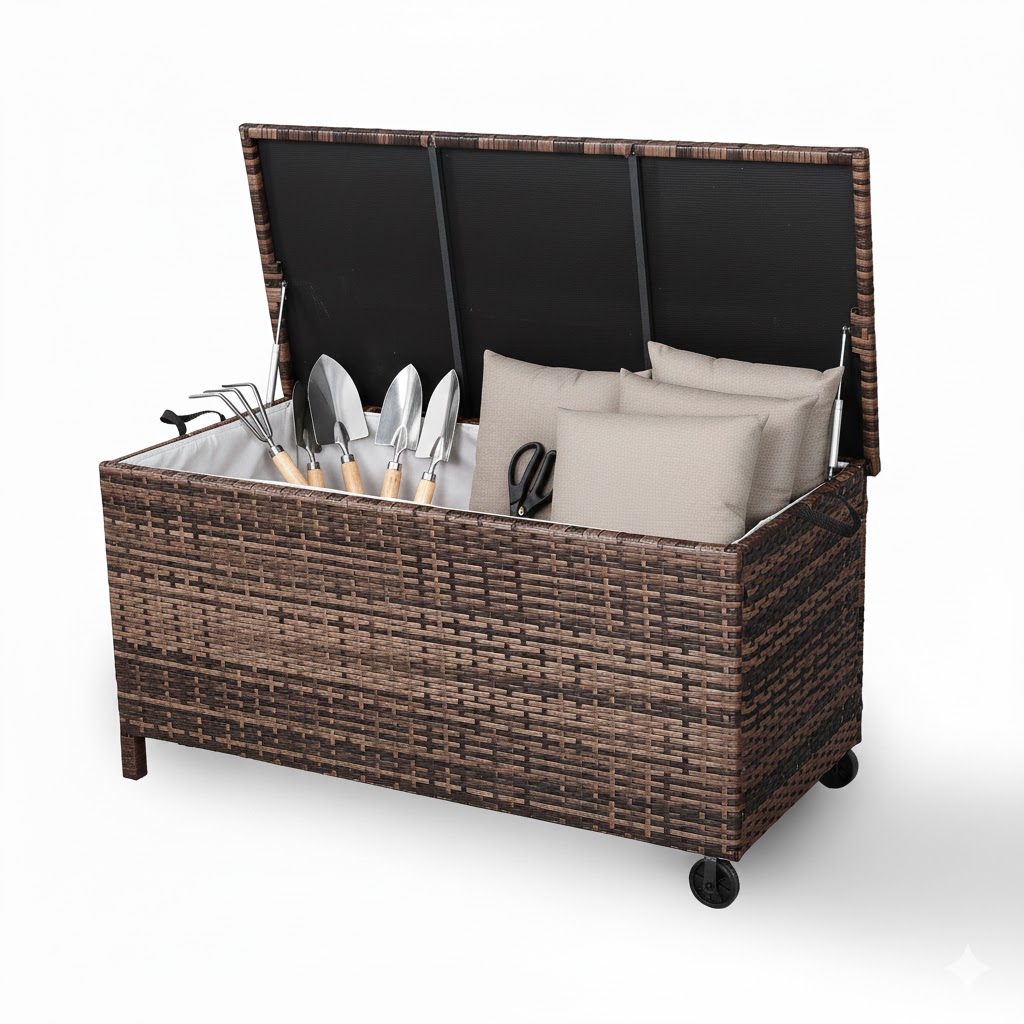 Palma Range Large Storage Box  in Grey / Brown Rattan Weave