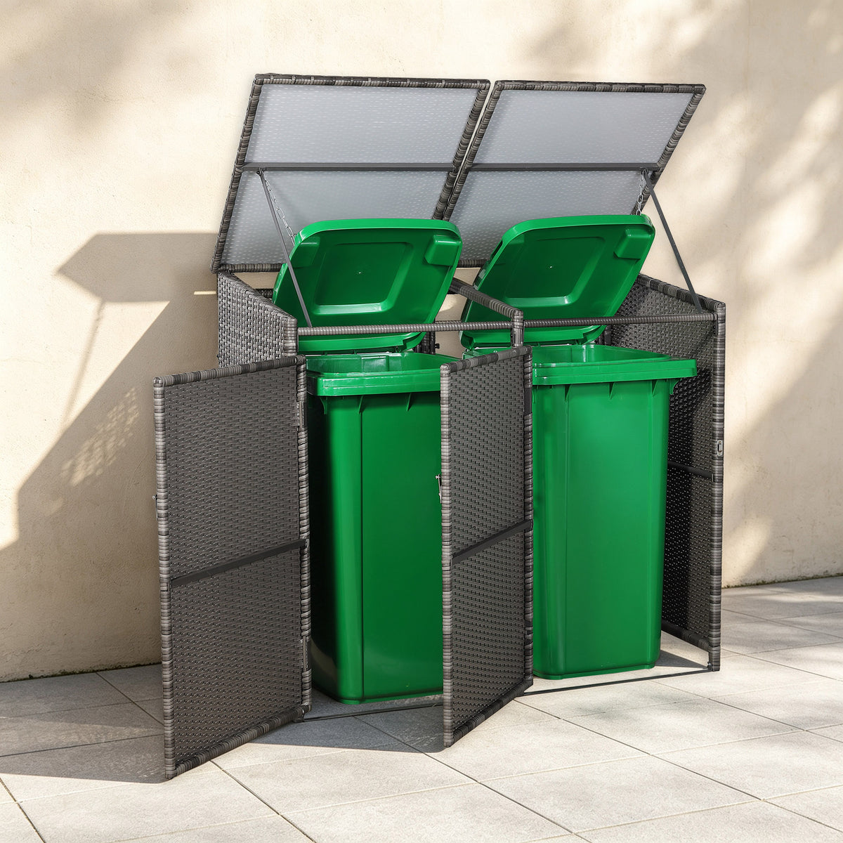 Harmony wheelie bins shed / store in Grey Rattan Weave (WBS-2G)
