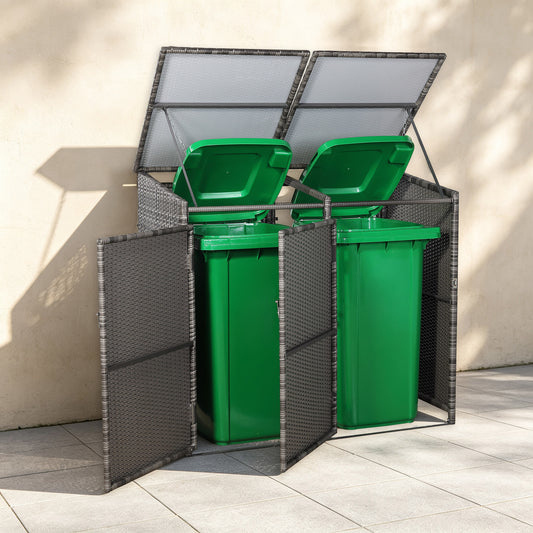 Harmony wheelie bins shed / store in Grey Rattan Weave (WBS-2G)