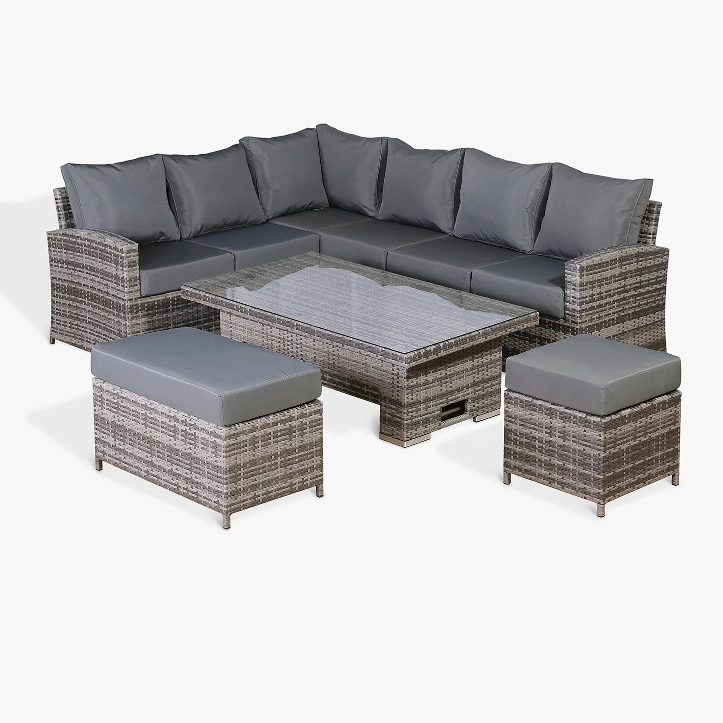 Harmony Range High Back Left Hand Corner Sofa Set with Rising Table in Grey Waeve