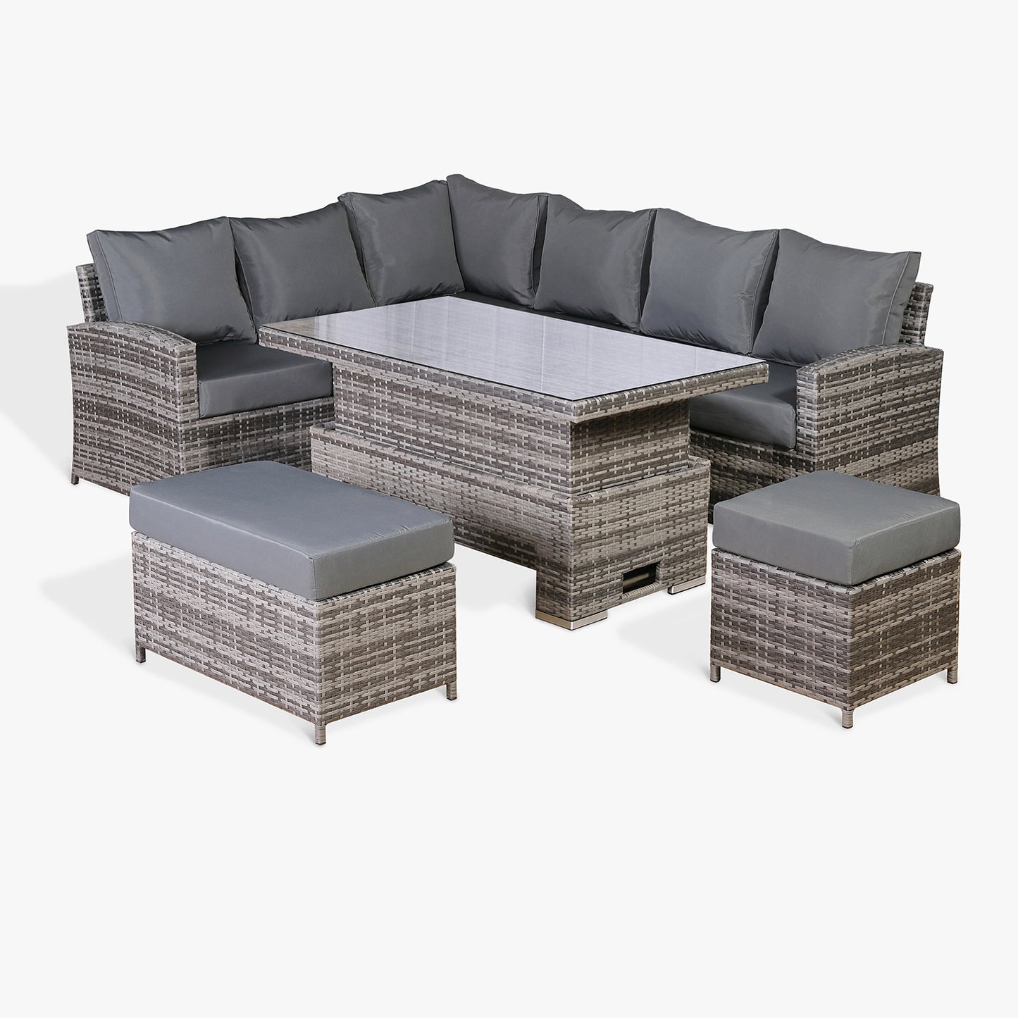 Harmony Range Left Hand Corner Sofa Set with Rising Table in Grey Rattan