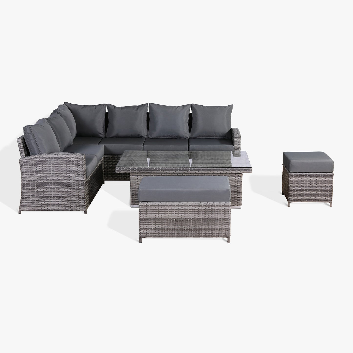 Harmony Range Left Hand Corner Sofa Set with Rising Table in Grey Rattan