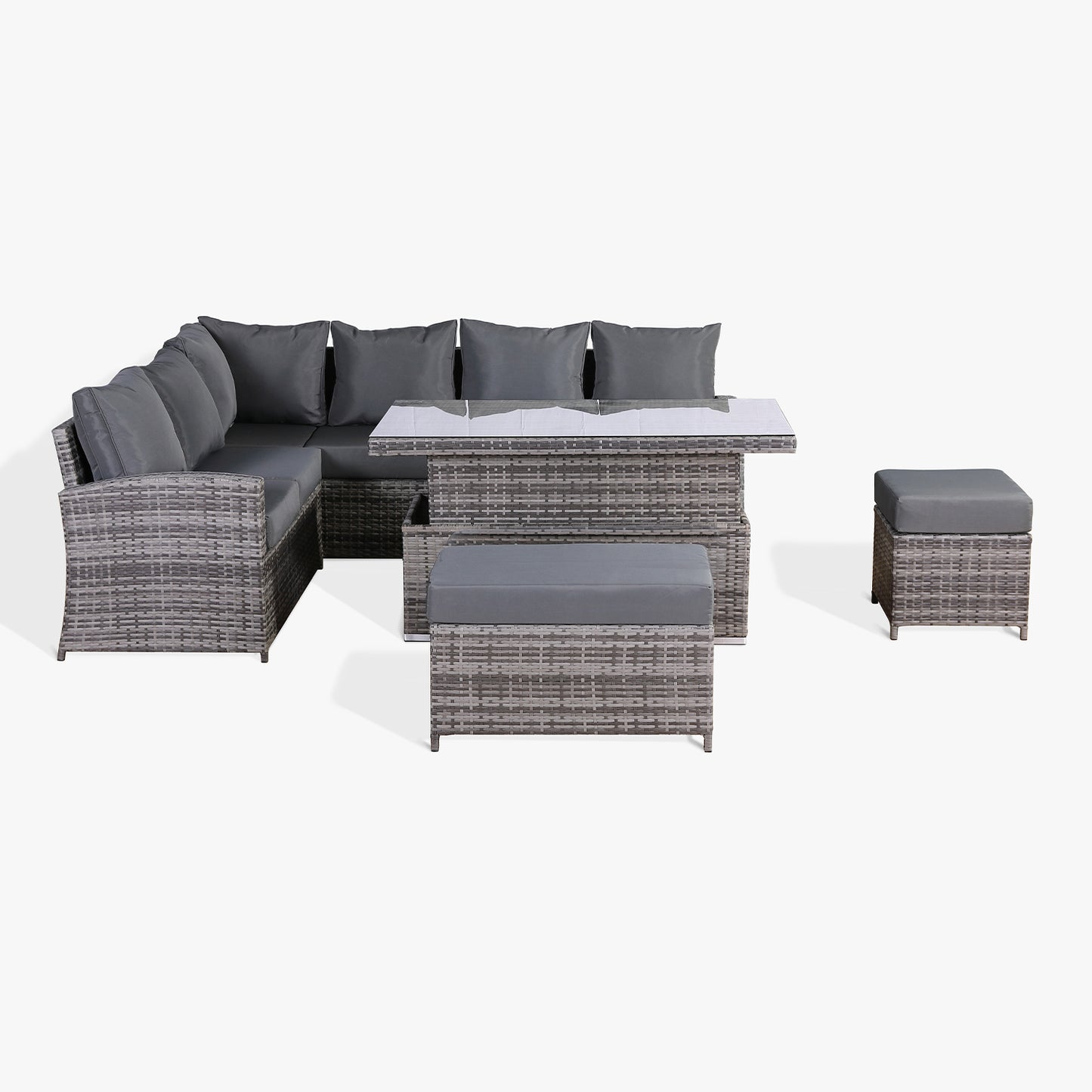 Harmony Range Left Hand Corner Sofa Set with Rising Table in Grey Rattan