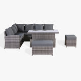 Harmony Left Hand Corner Sofa Set with Rising Table in Grey Rattan
