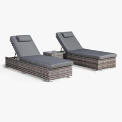 Harmony Range Sun Loungers Set with Side Table in Grey Rattan  and Grey Cushions