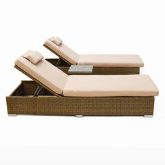 Venice Range Sun Loungers with Side Table in Brown Rattan