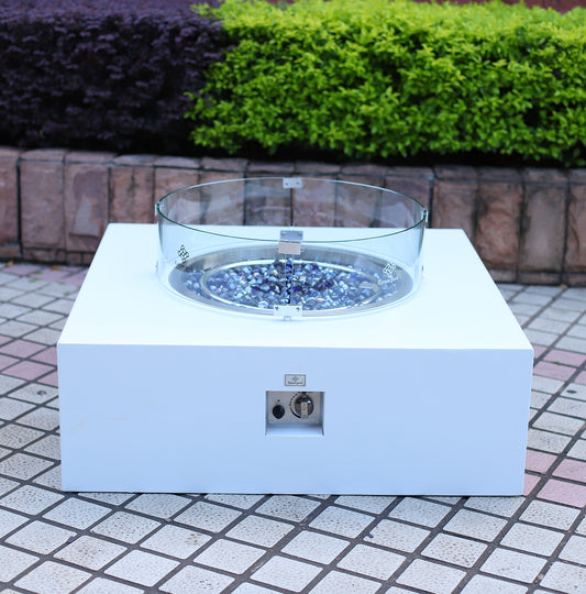Club Rattan Aluminum Square Fire Pit Coffee Table  in White (FP-07W)