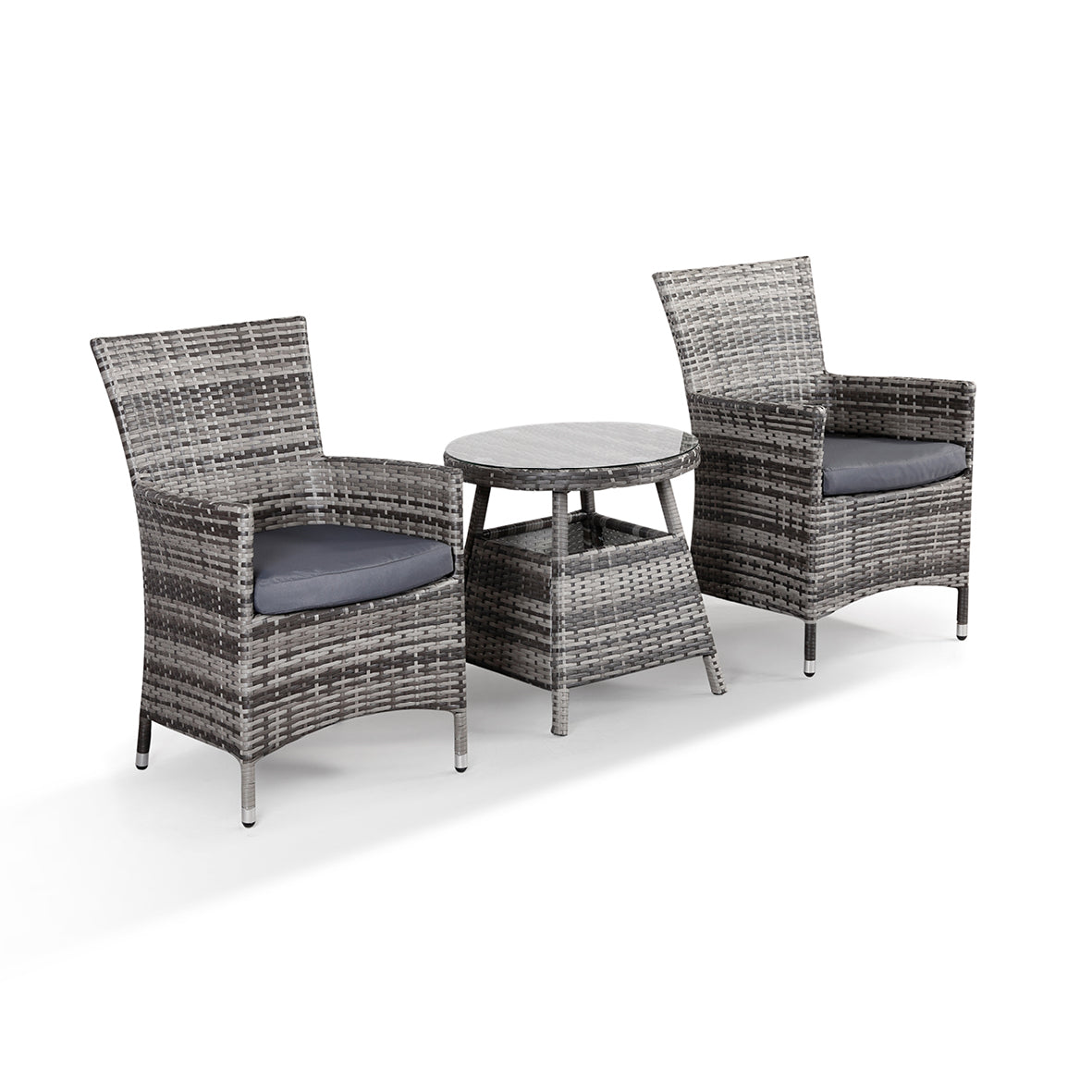 Bethany Small Bistro Set with 2 Armchairs and Side Table in Small Grey Rattan