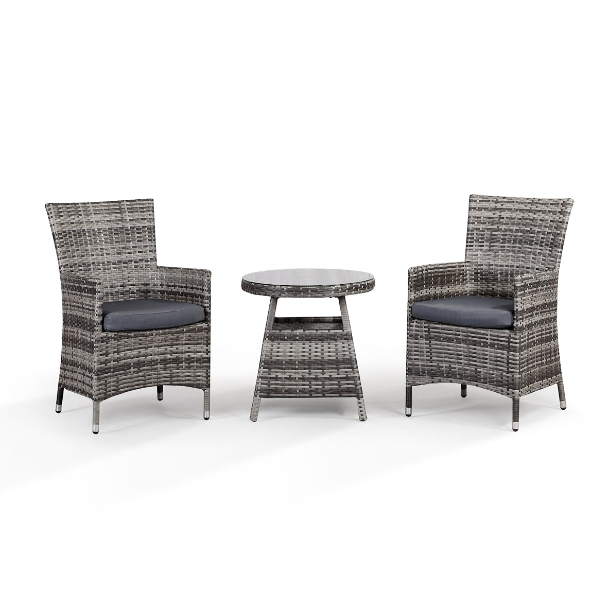 Bethany Small Bistro Set with 2 Armchairs and Side Table in Small Grey Rattan