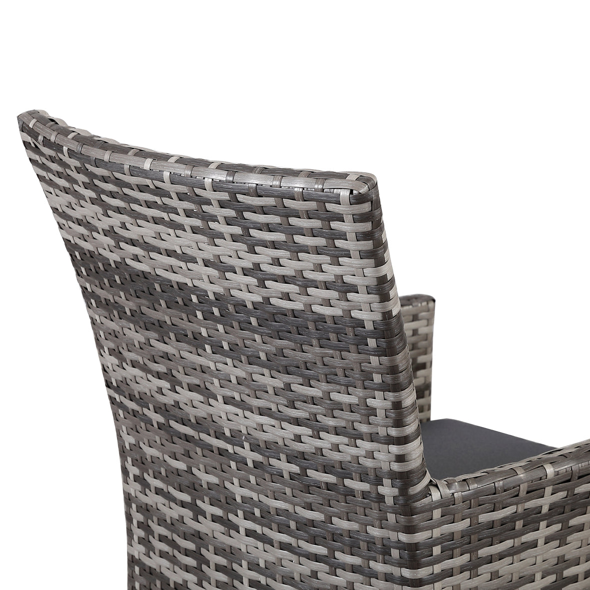 Bethany Small Bistro Set with 2 Armchairs and Side Table in Small Grey Rattan detailed image of the back