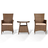 Bethany Small Bistro Set with 2 Armchairs and Side Table in Small Brown Rattan