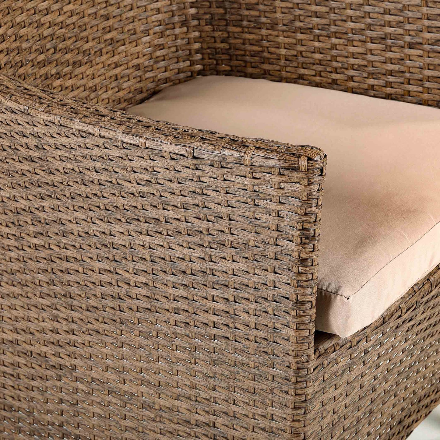 Close up picture of the brown rattan arm