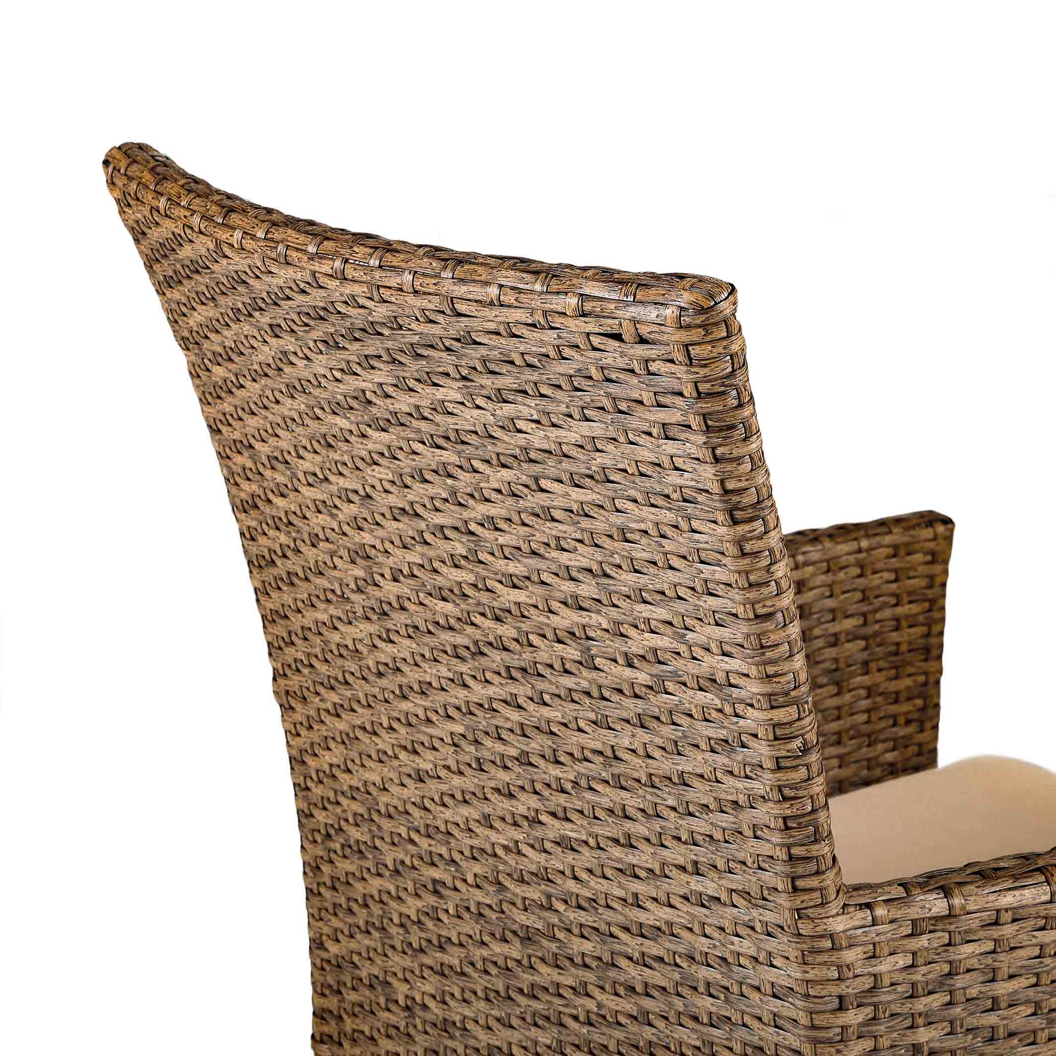 Bethany Small Bistro Set with 2 Armchairs and Side Table in Small Brown Rattan detailed image of the back