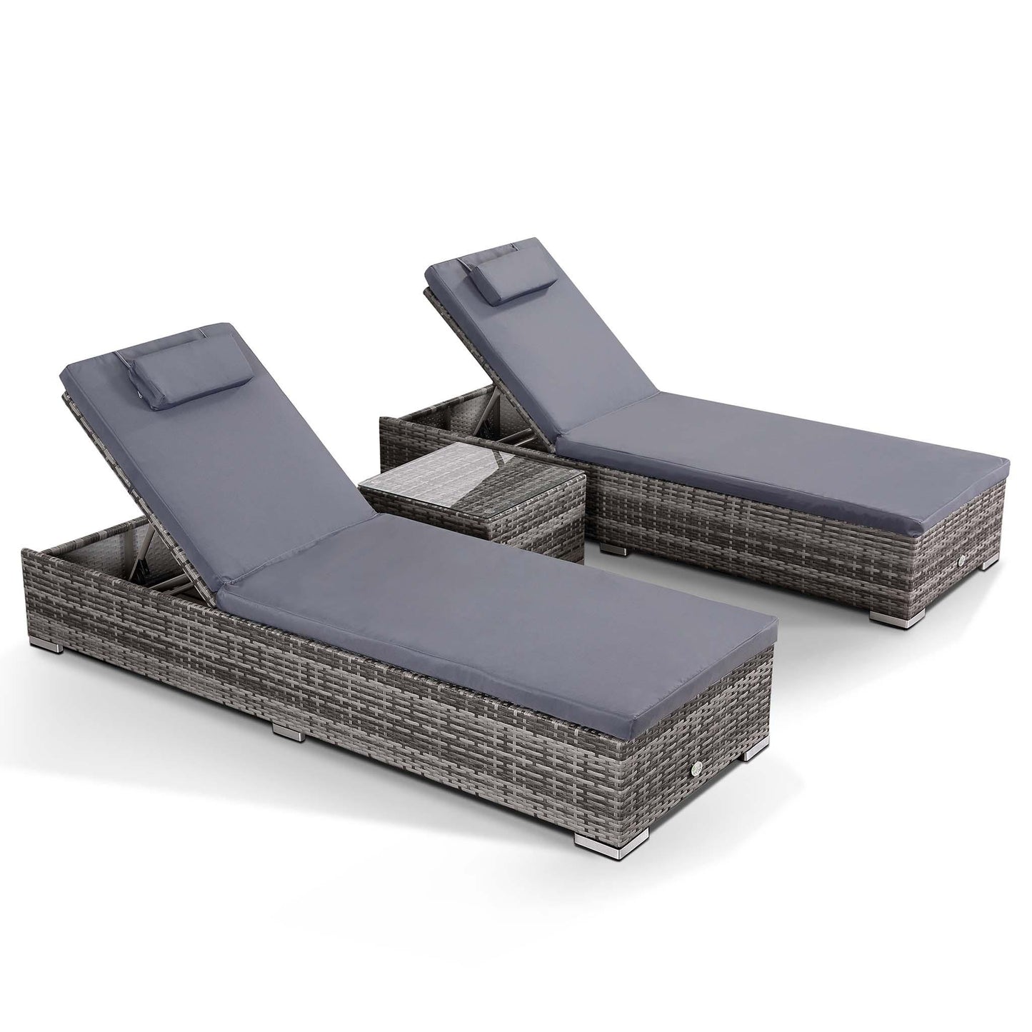 Soak Set of 2 x Sun Loungers with Side Table in grey