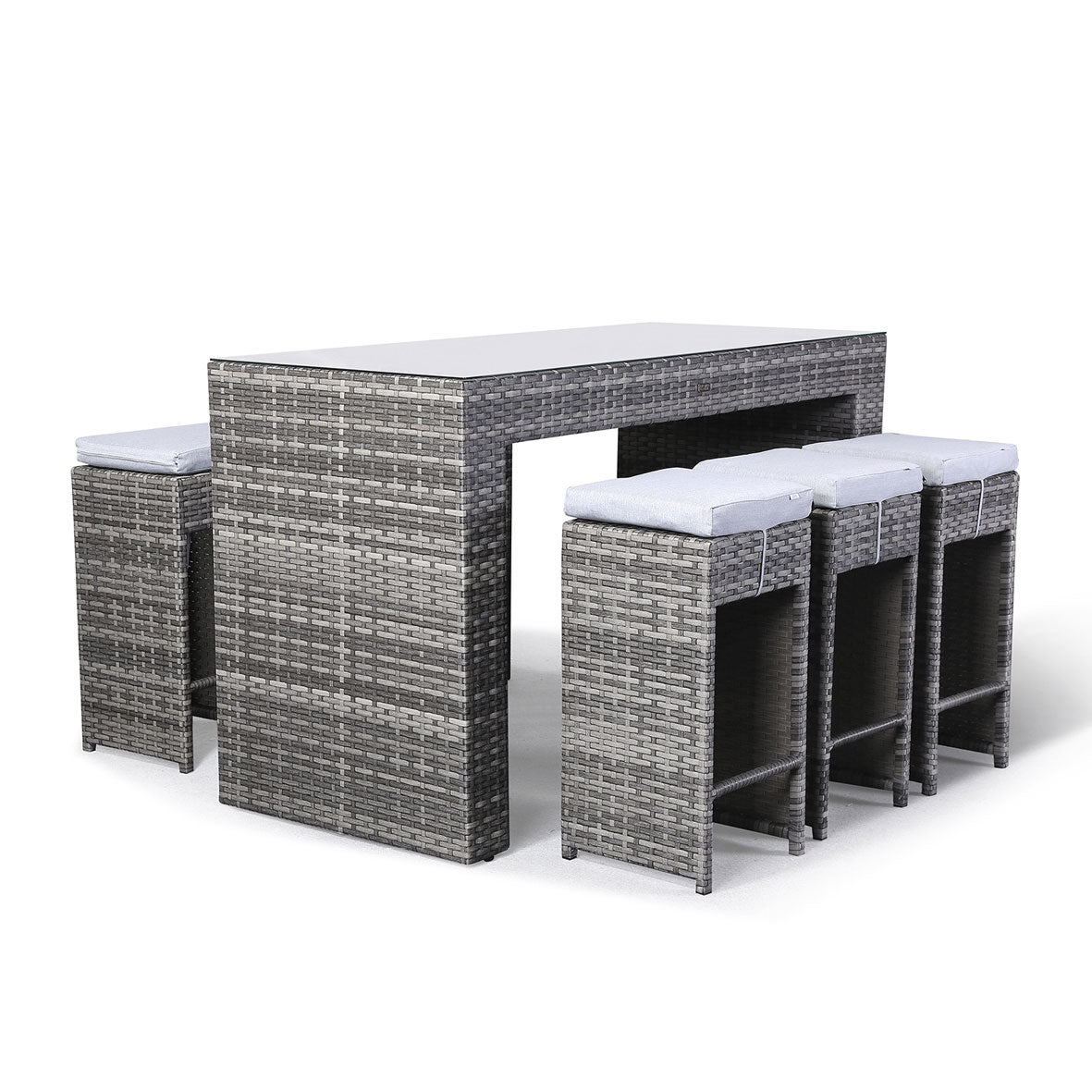 Colette  Aluminium High Bar Set with 6 Stools in Grey Rattan