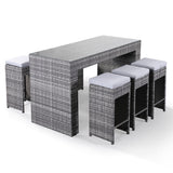 Colette  Aluminium High Bar Set with 6 Stools in Grey Rattan
