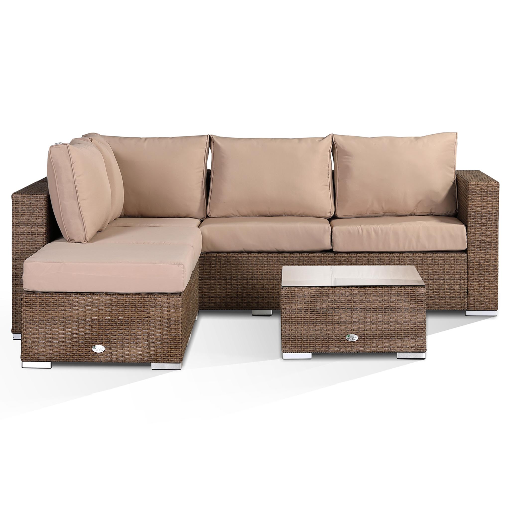 Blossom 3 Seater Sofa with Chaise and Coffee Table in Small Brown Rattan