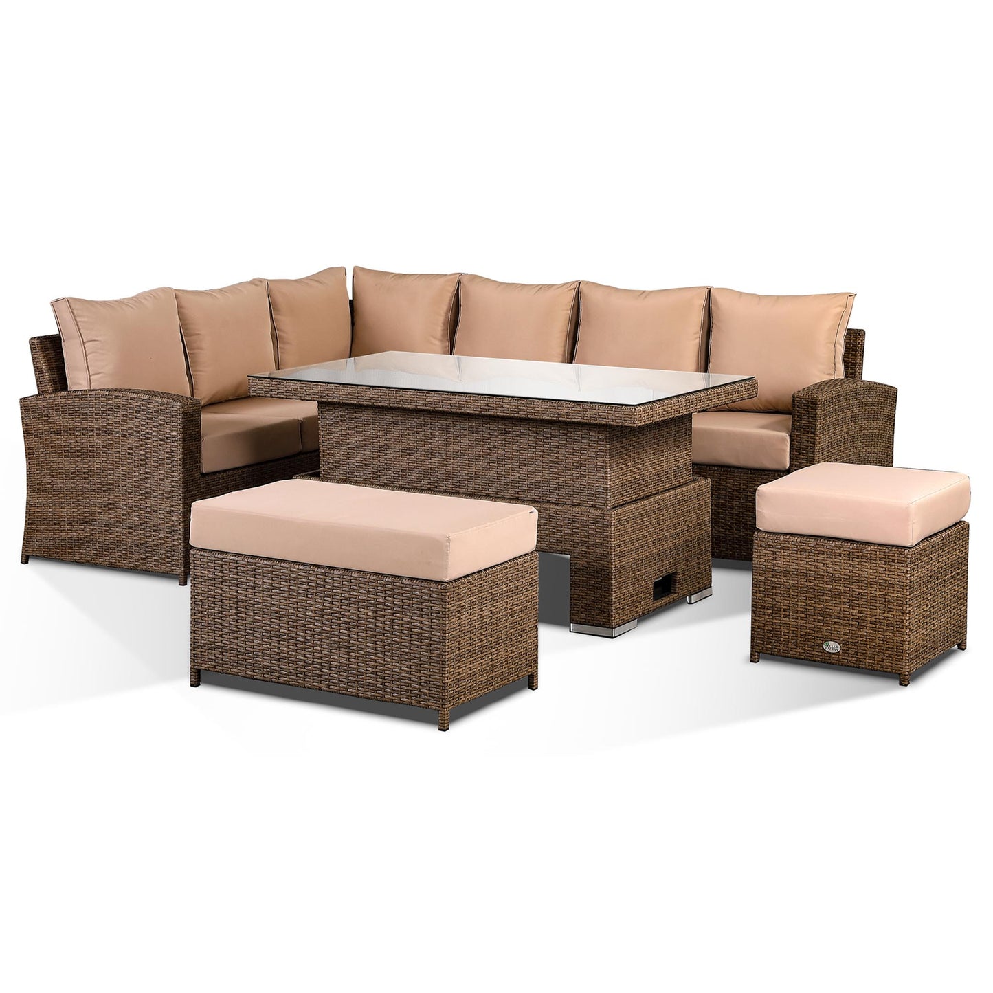 Harmony Corner Sofa with (Rising) Dining Table in brown