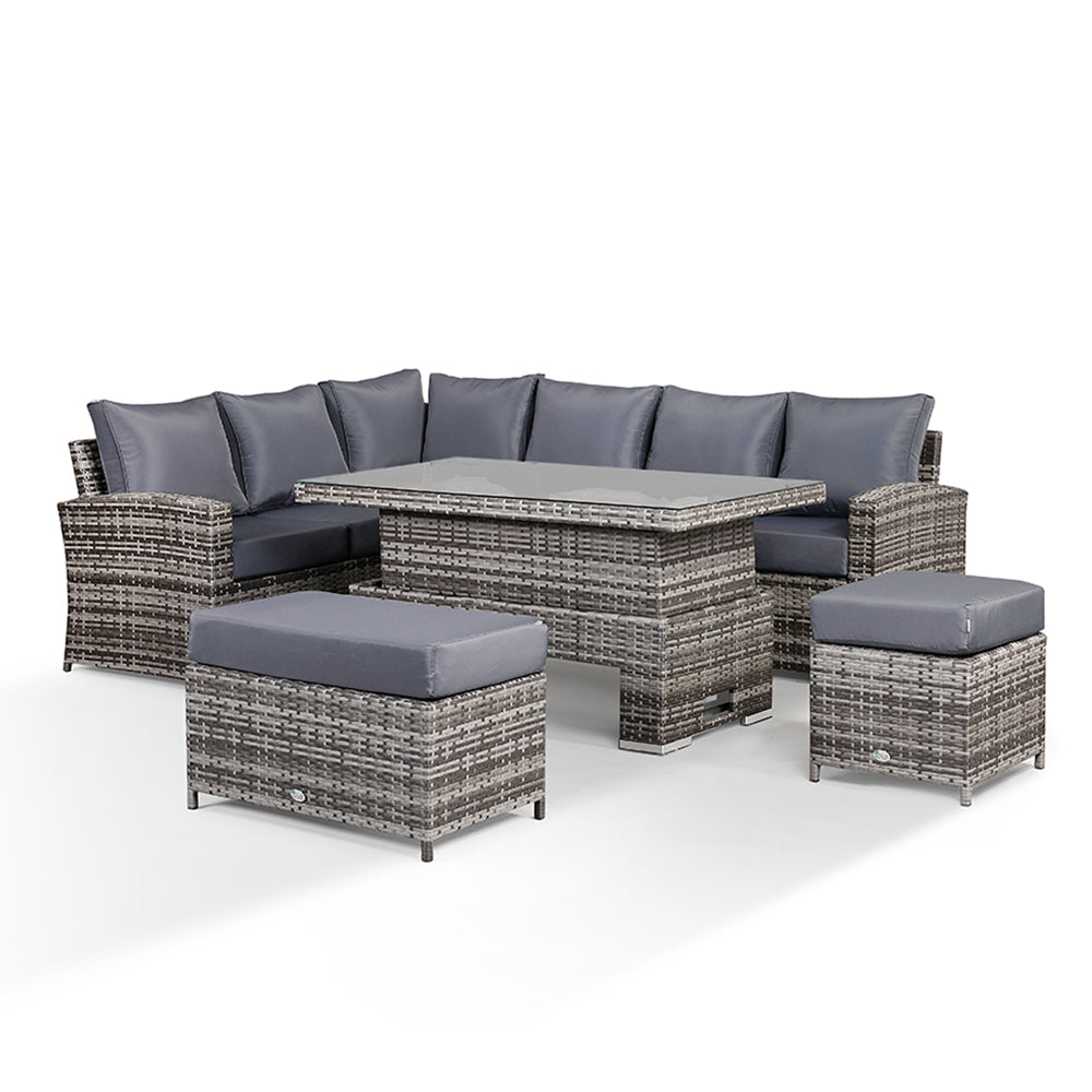 Harmony Corner Sofa with Rising Table, Bench and Stool in Small Grey Rattan
