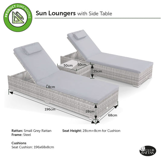 PRE ORDER...Isobella Range Sun Loungers with Side Table in Wide Grey Rattan